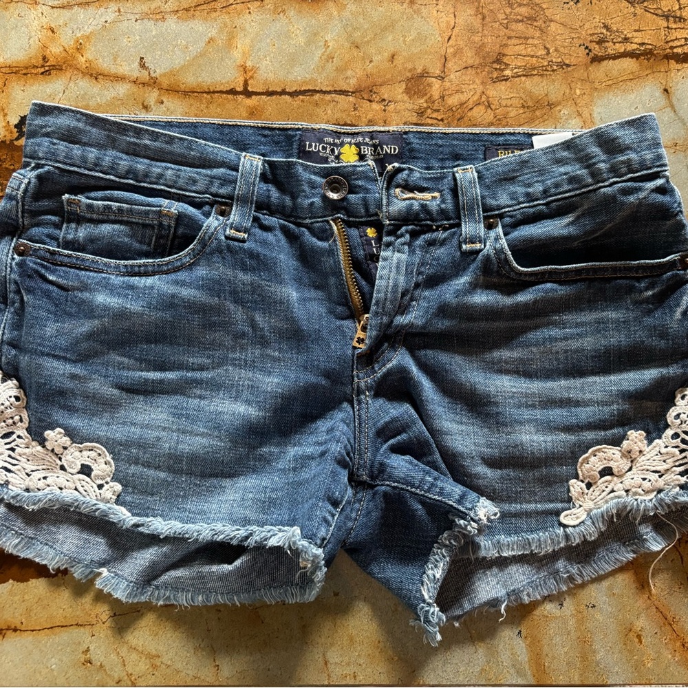 Lucky Brand Women's Lace Trim Blue Jean Shorts